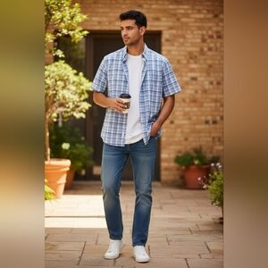 Calvin Klein Men's Casual Blue Checkered Shirt